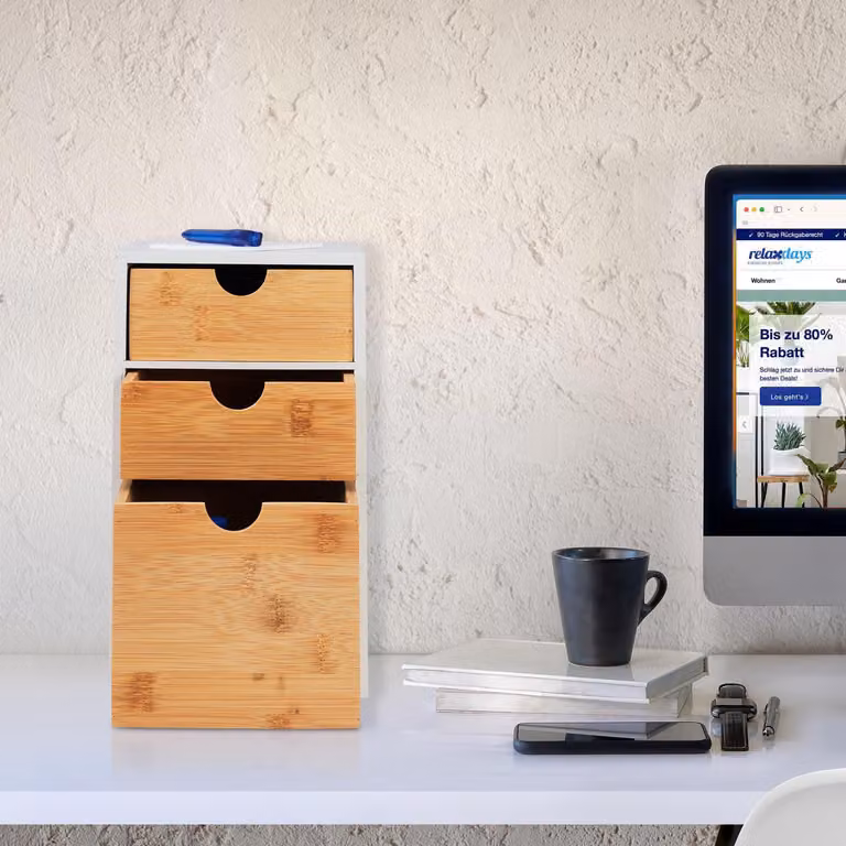 Organizer da scrivania con 3 cassetti, MDF di bambù