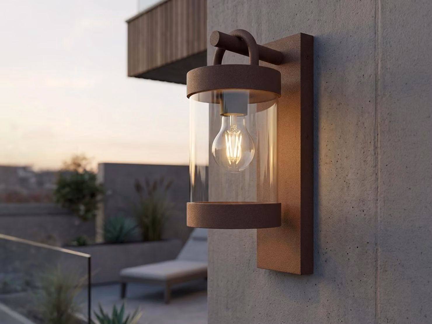 Lampada da parete esterna a LED, effetto ruggine, stile rustico, lanterna da parete per l'illuminazione di terrazze