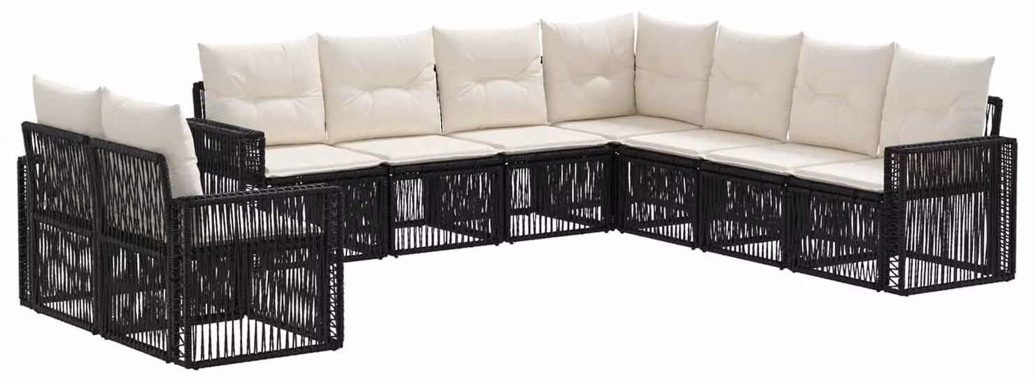 Set da giardino composto da 9 pezzi, in rattan sintetico nero e crema