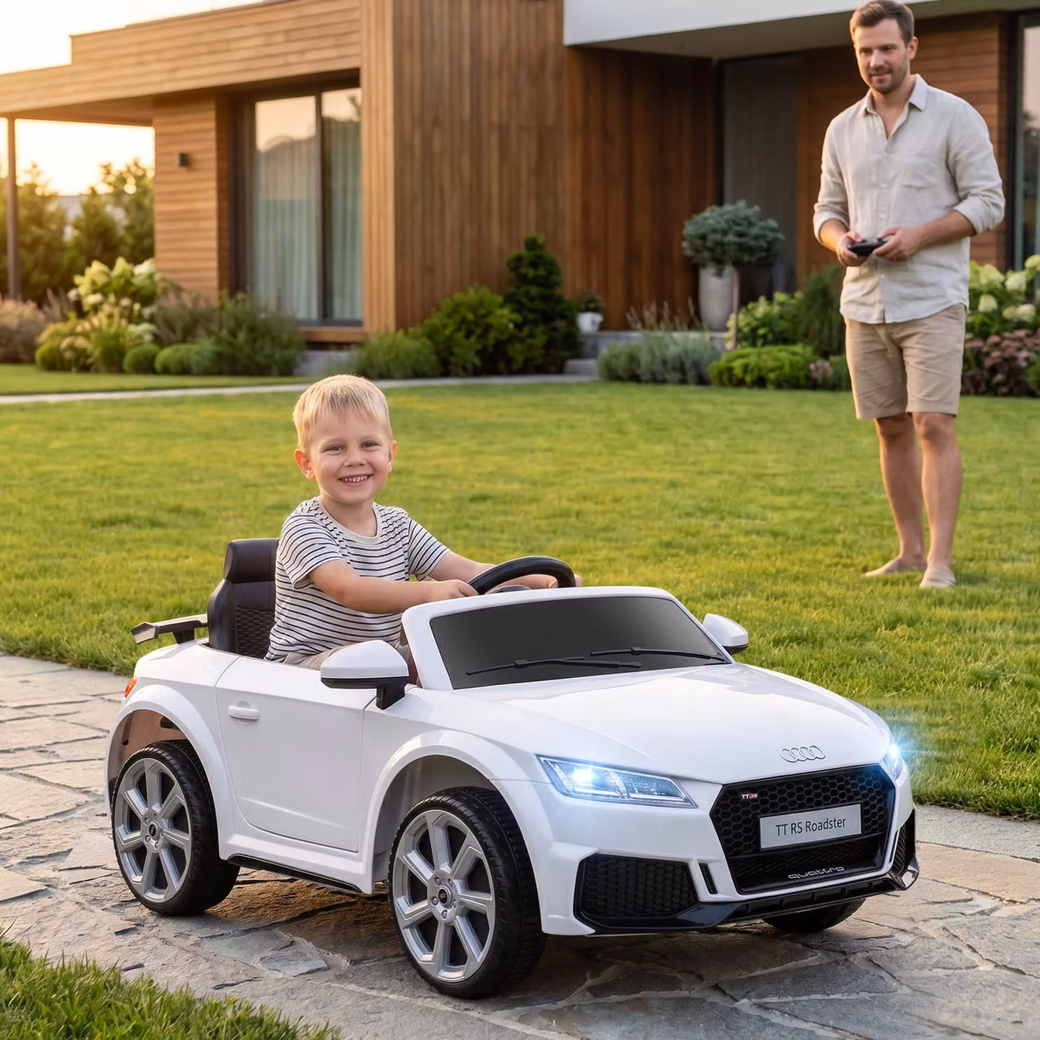 Macchina Elettrica Audi TT HOMCOM per Bambini 3-5 Anni con Telecomando, Portiere Apribili e Fari LED, Bianco – 2