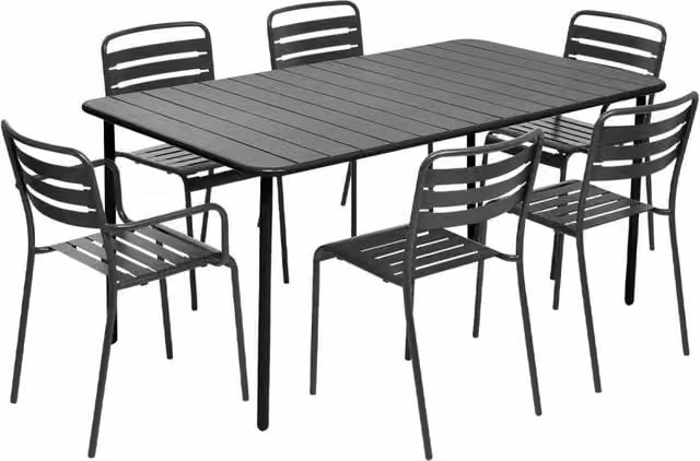 Set tavolo da giardino in acciaio con 2 poltrone e 4 sedie, antracite