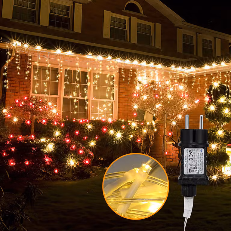 Jopassy 200 LED decorazione ghiacciolo Natale finestra fata luci all'aperto, bianco caldo