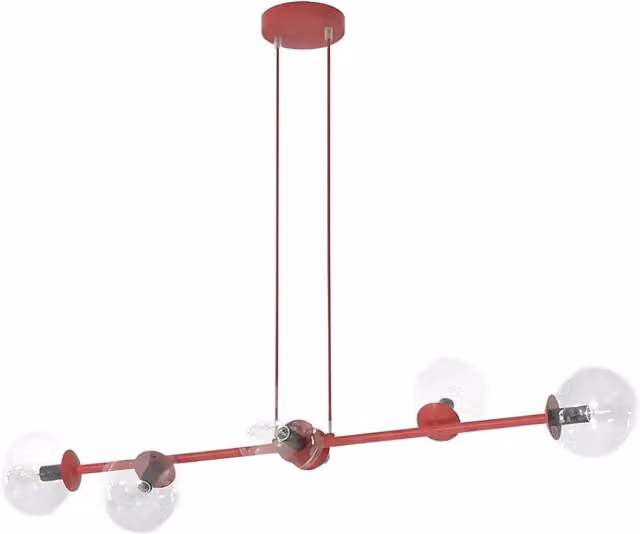 Lampadario a sospensione MAGNUS Emibig con 6 luci in vetro rosso e metallo per soggiorno, cucina o sala da pranzo