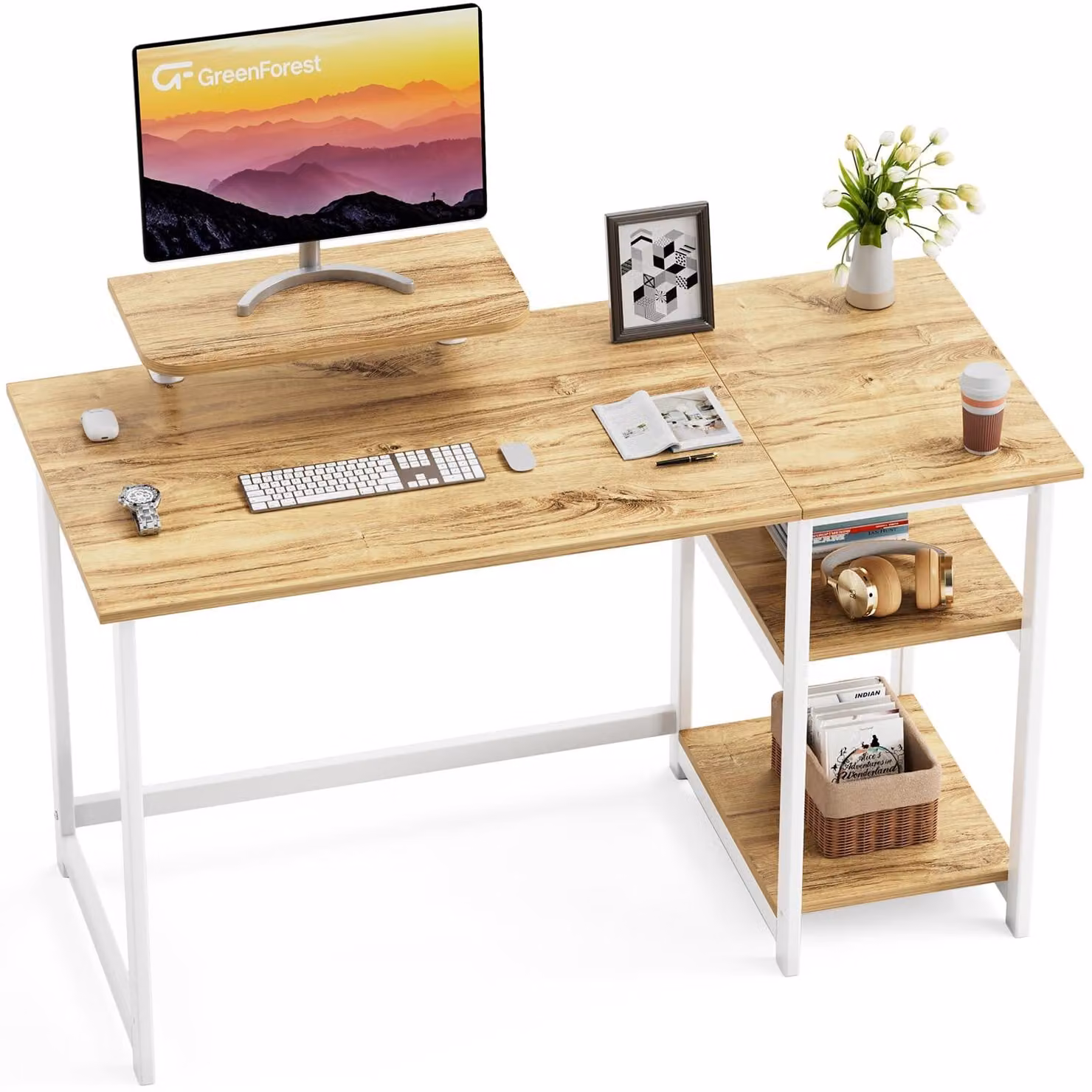 Scrivania da computer scrivania gaming - 100 cm - Beige - Ripiani reversibili e supporto per monitor - Per ufficio domestico
