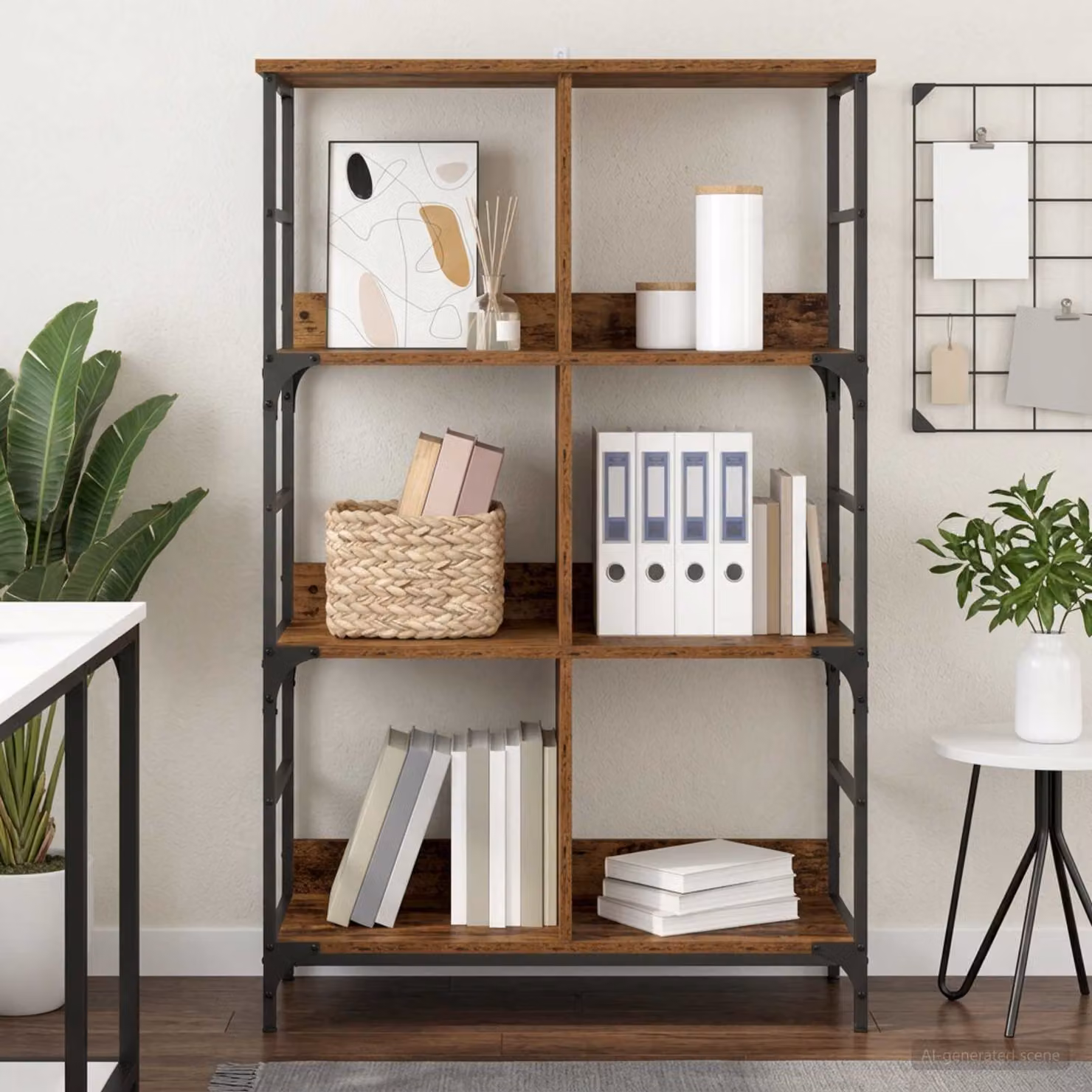 Libreria vidaXL a 4 livelli in metallo e legno, colore marrone rustico, L: 78,5 cm, P: 33 cm, H: 117,5 cm