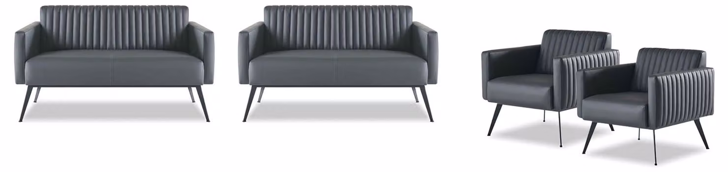 Arbeitszimmer-Set 4tlg 2x 2-Sitzer 2x Sessel Schwarz Einfarbig Modern