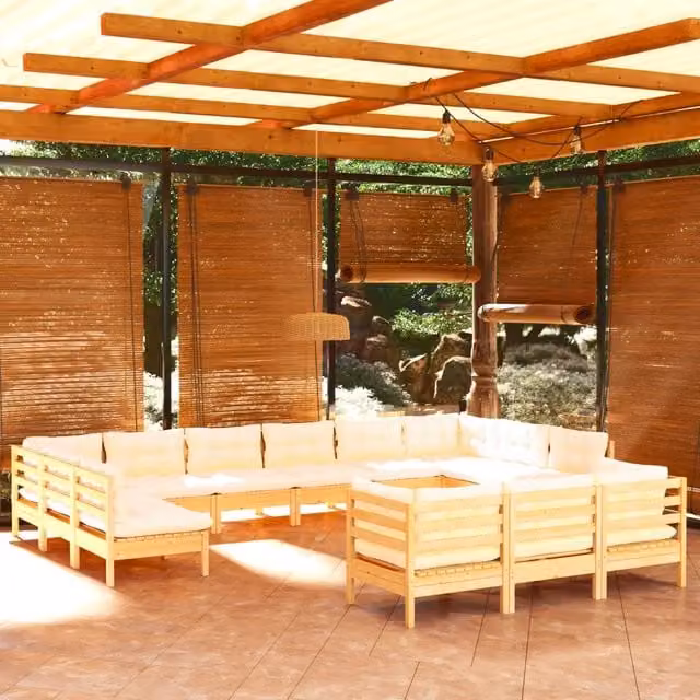 Set Salotto da Giardino vidaXL a forma a U in Legno di Pino con Cuscini Beige