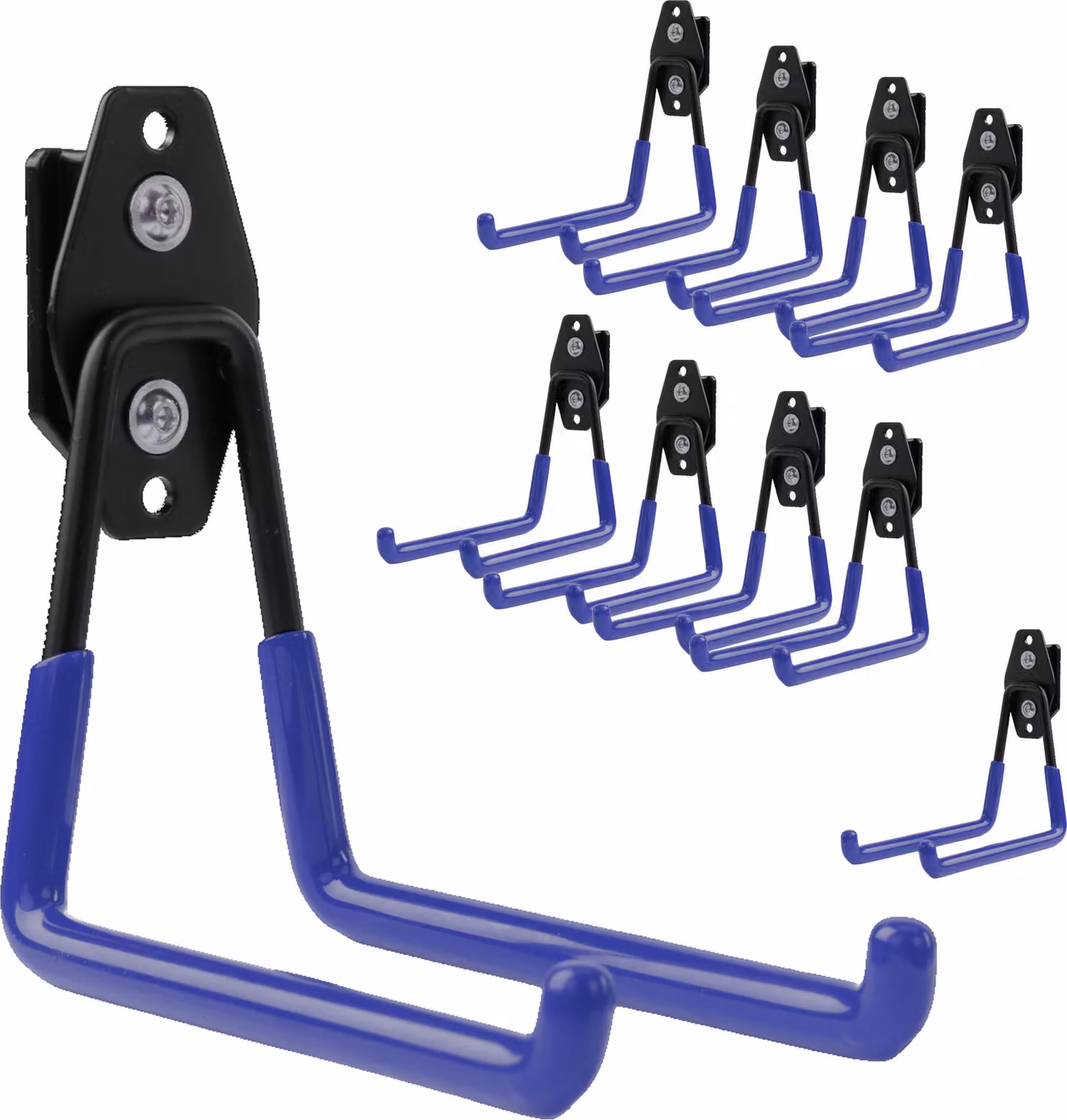 Set di 10 ganci portautensili BOTLE per sistema di valigette Qbrick per utensili elettrici, "dritti" 13 cm, stabili con rivestimento in PVC, per garage, officina, capanno, ganci doppi, portata fino a 30 kg