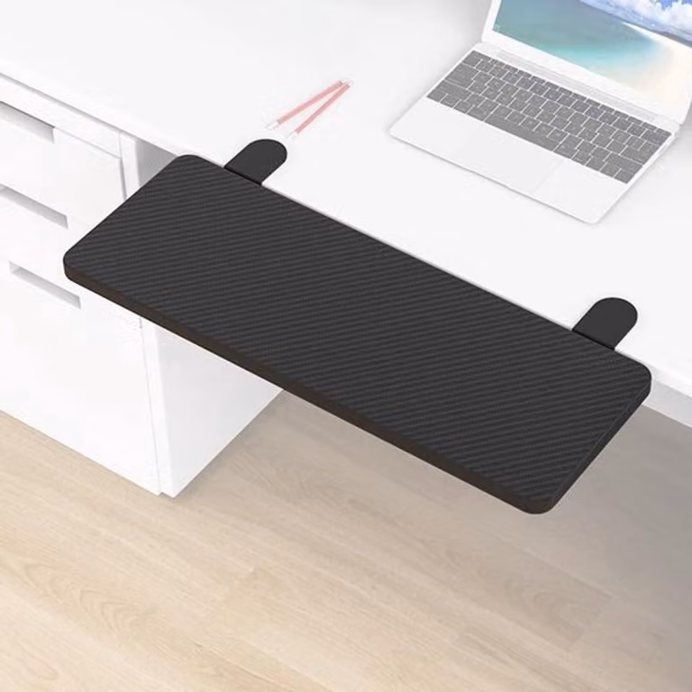 Supporto ergonomico per polso, pieghevole a 90° - Braccio di supporto per scrivania - Supporto per braccio per computer - Cassetto per tastiera - Sistema di fissaggio a clip - 55x24 cm