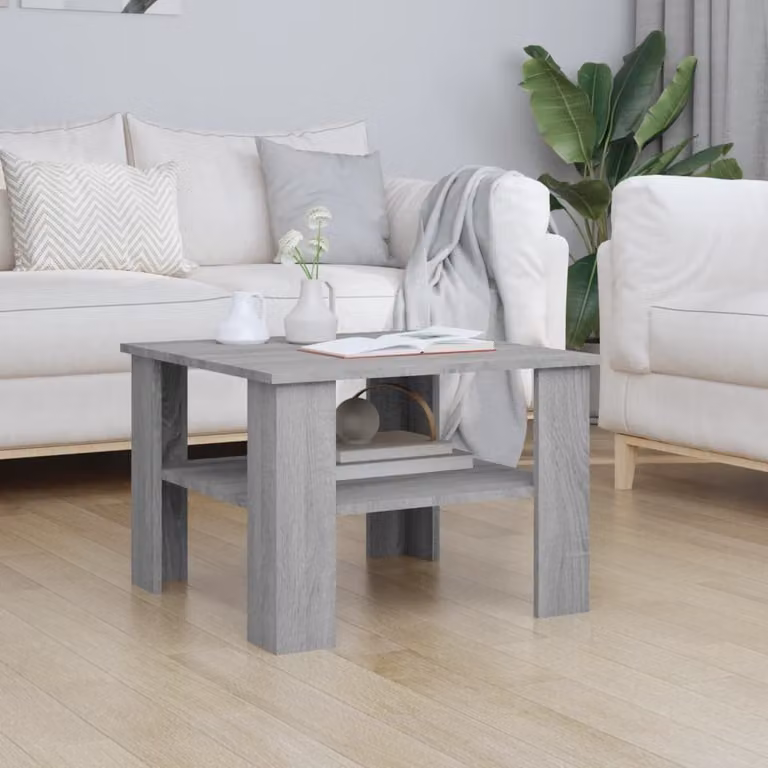 The Living Store Tavolino Grigio Sonoma 60x60x42 cm Materiale a base di legno