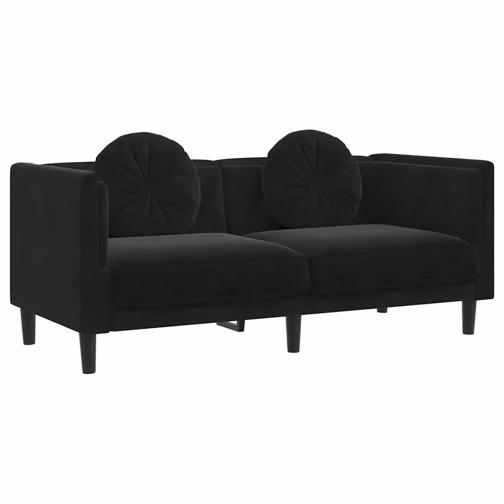 Divano a 2 posti moderno vidaXL in velluto nero con cuscini e struttura in legno massiccio L: 173.5 cm, P: 70.0 cm, H: 77.0 cm – 2
