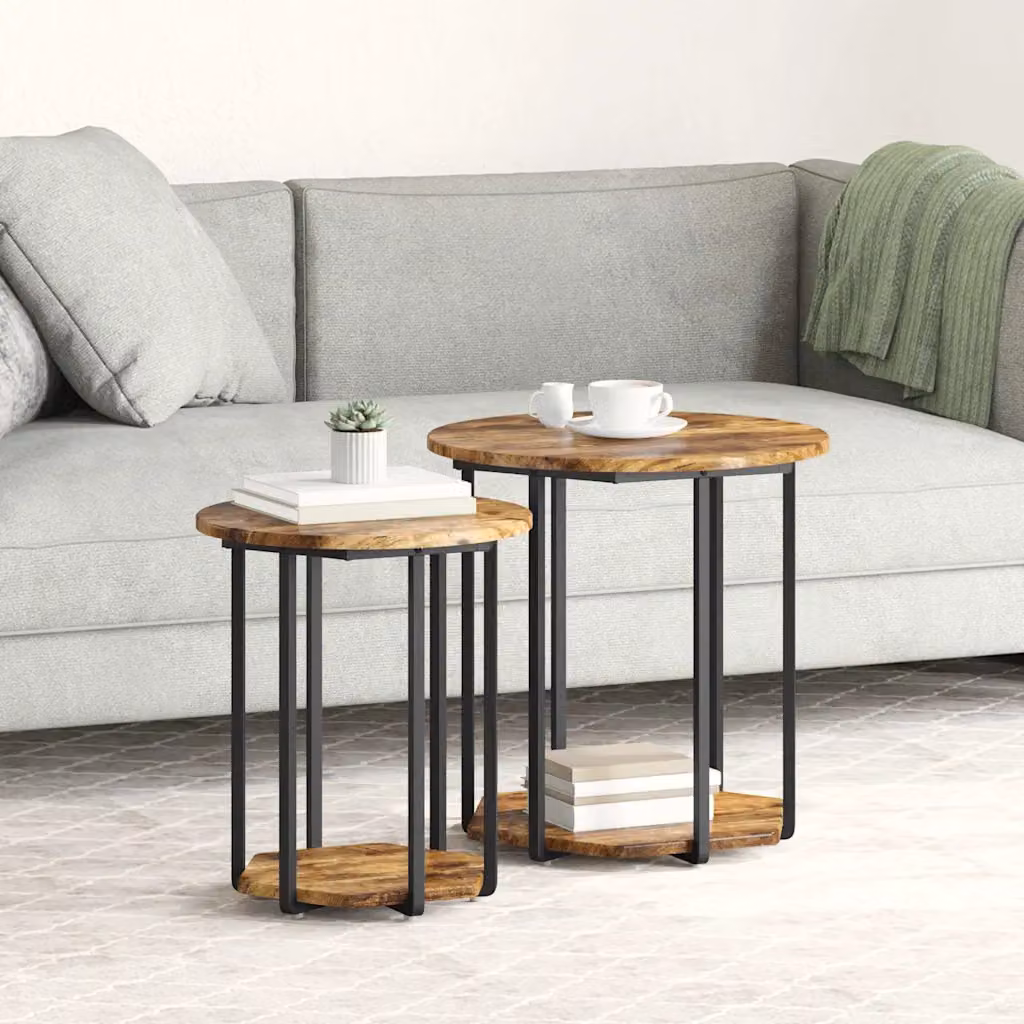 Set di 2 tavolini quadrati vidaXL in stile industriale, colore marrone, L/P/H: 50 x 50 x 50,5 cm