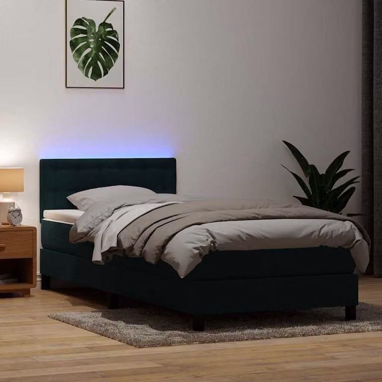 Letto a Molle Ibrido con Materasso e LED vidaXL in Velluto Verde Scuro L: 80 cm, P: 223 cm