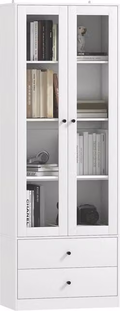 Credenza con Ante in Vetro e Cassetti ¨C Minimal ¨C 59x30x164 cm, Bianco