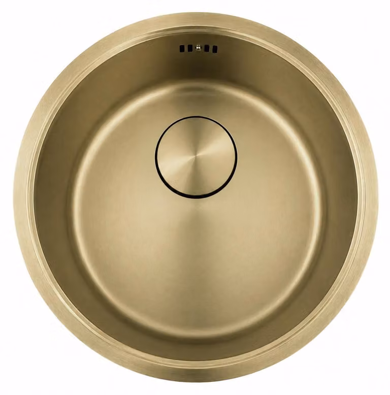 Lavello da cucina da 37 cm, finitura oro, da incasso, modello a vasca singola e design Pure.Sink