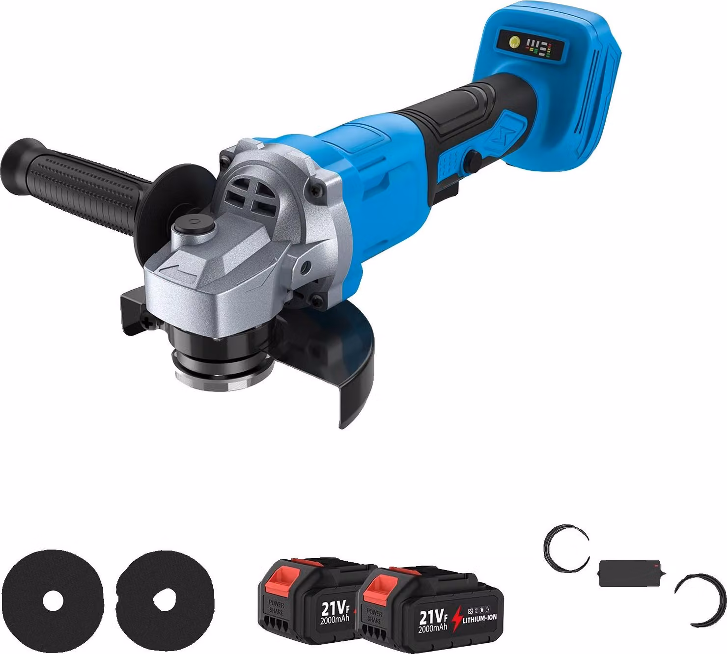 Smerigliatrice angolare a batteria, velocità variabile, multifunzione, set blu