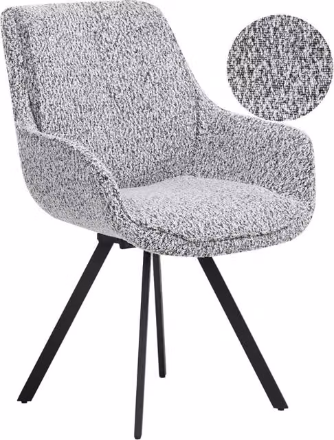 Sedia da pranzo girevole Beliani in tessuto bouclé bianco e nero con schienale curvo in stile scandinavo
