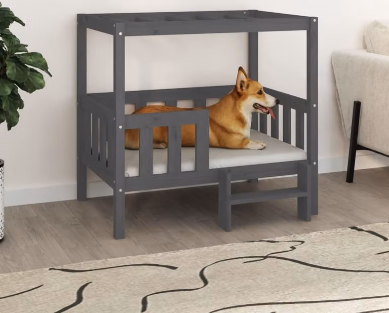 The Living Store Letto per cani grigio 95,5x73,5x90 cm in pino massiccio
