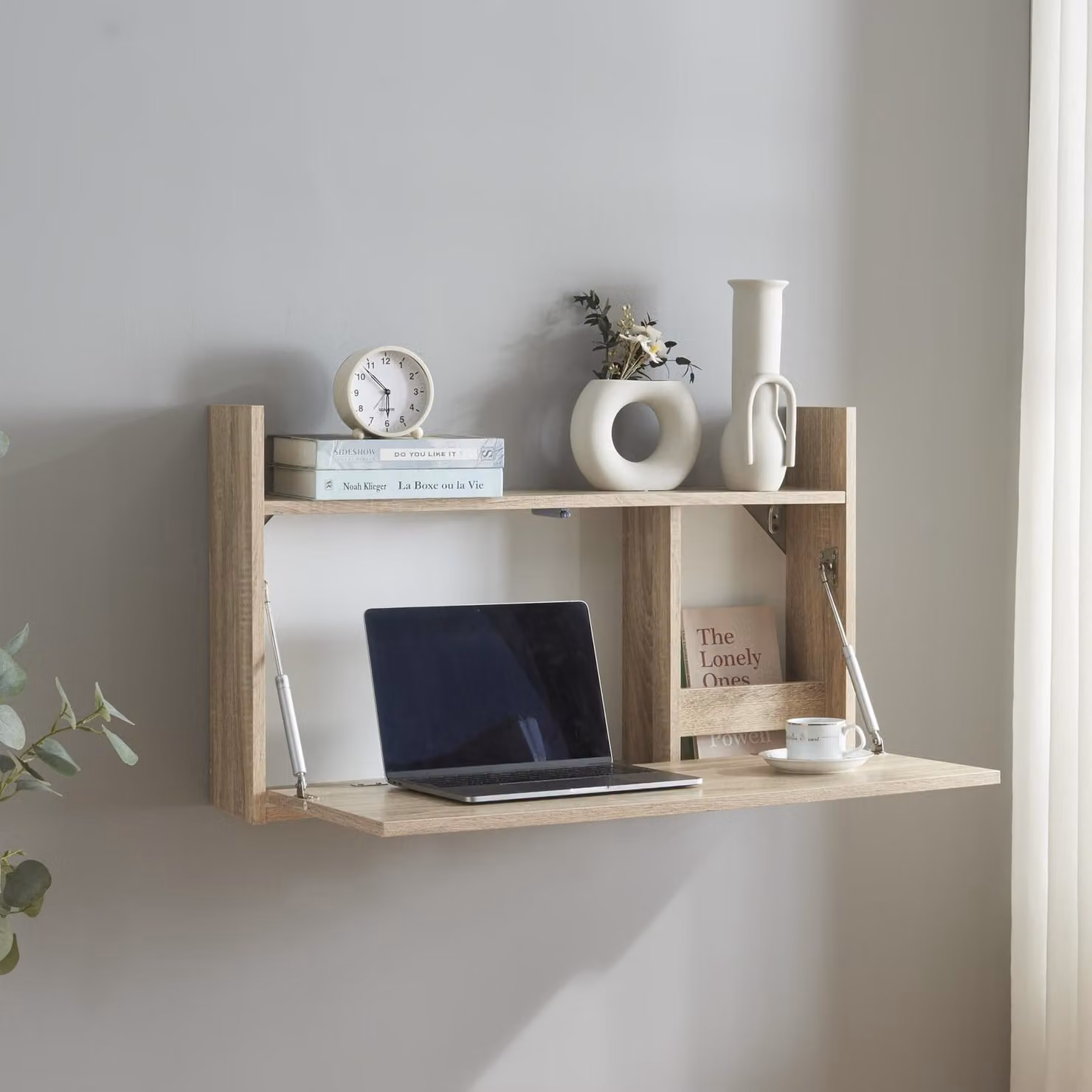 Scrivania pieghevole 'Rautalampi' con ripiano e 2 scomparti 83 x 48 x 15 cm Bianco / aspetto rovere