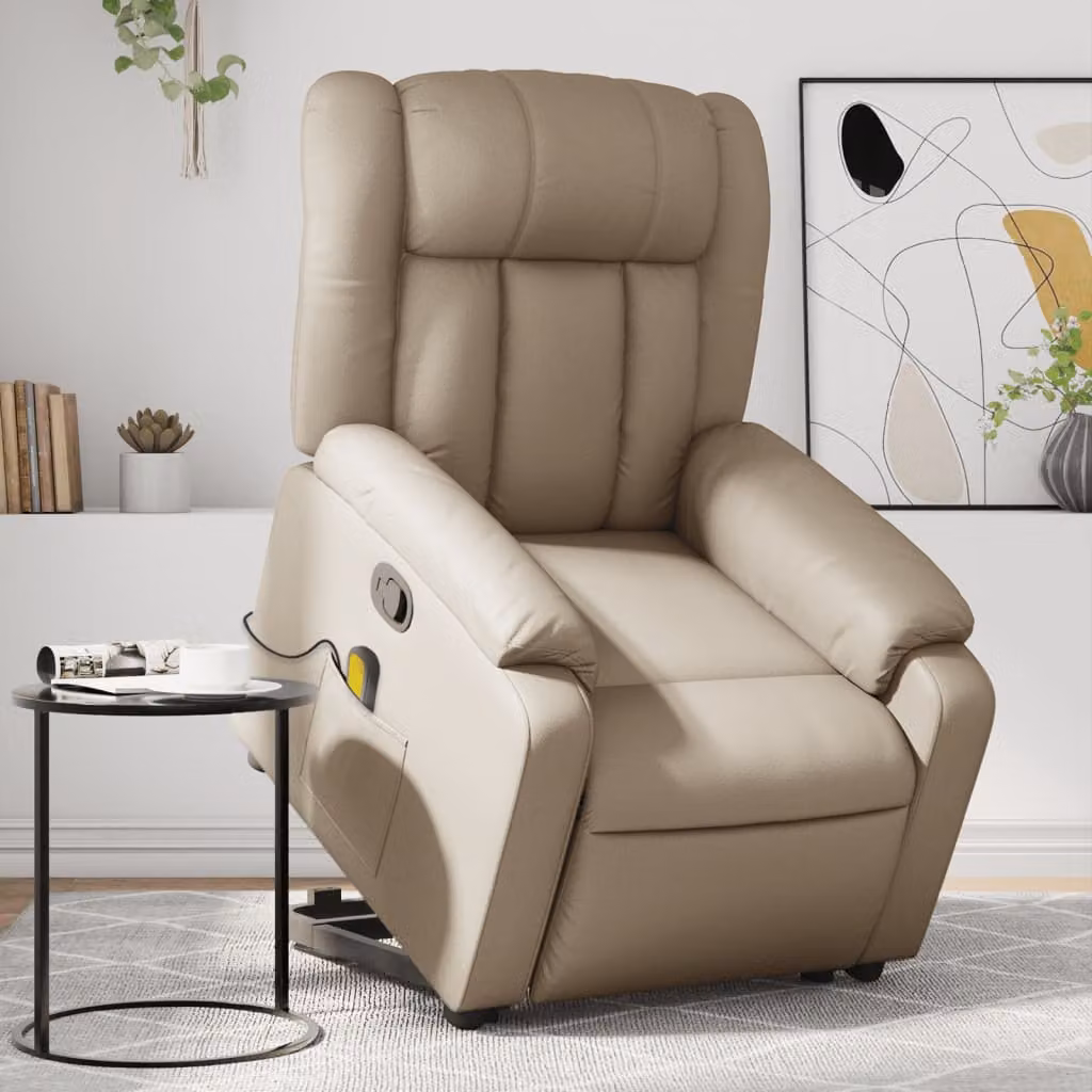 Poltrona Alzapersone Reclinabile con Massaggio vidaXL in Similpelle Beige e Marrone – 1