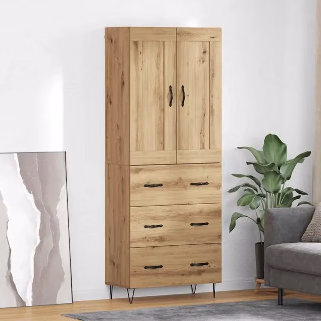 Credenza moderna vidaXL in legno e metallo marrone L: 69,5 cm, P: 34 cm, H: 180 cm