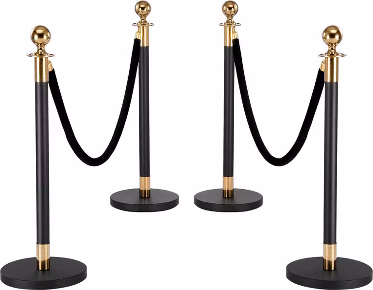 SucceBuy 4 paletti barriera, sistema di controllo della folla con 2 corde di velluto nero (1,5 m), supporto barriera con base riempibile, ideale per eventi, mostre, hotel, cinema e fiere