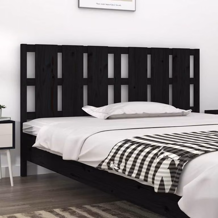 Testiera per letto vidaXL in legno massello di pino nero, stile rustico, L: 165,5 cm, P: 4 cm, H: 100 cm