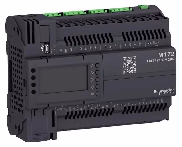 Controllore PLC Schneider Electric, Modicon M172 Optimized, display, 28 I/O, Ethernet, Modbus, BACnet, 24 V CA/CC TM172ODM28R