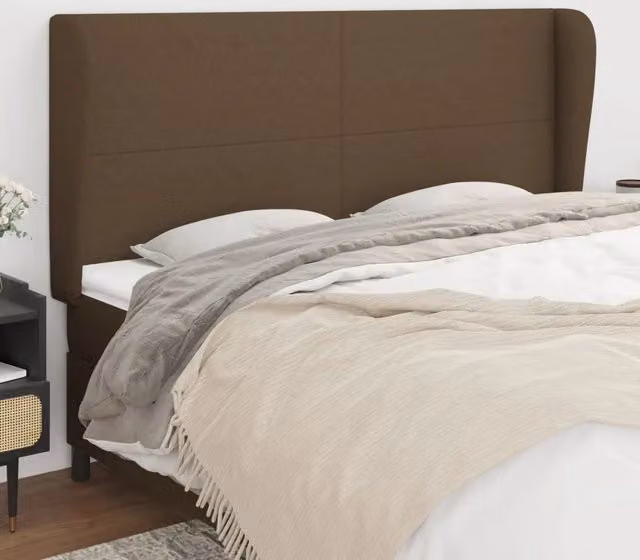 Testiera con Orecchie Design Mania in Tessuto Marrone Scuro L: 183 cm, P: 23 cm, H: 118/128 cm