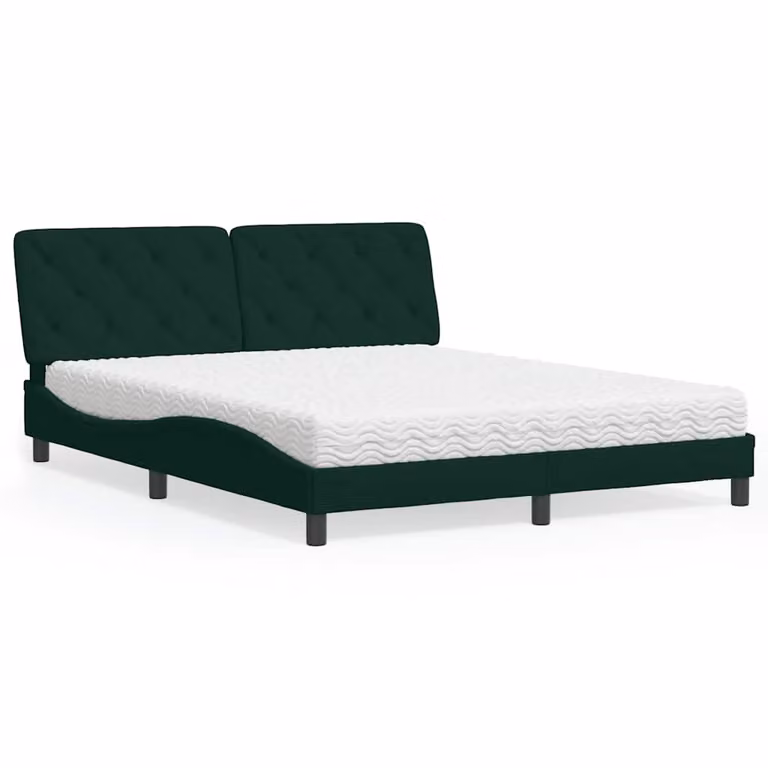 Letto con Materasso vidaXL in Velluto Verde e Bianco, L/P/H: 160 x 200 x 165 cm