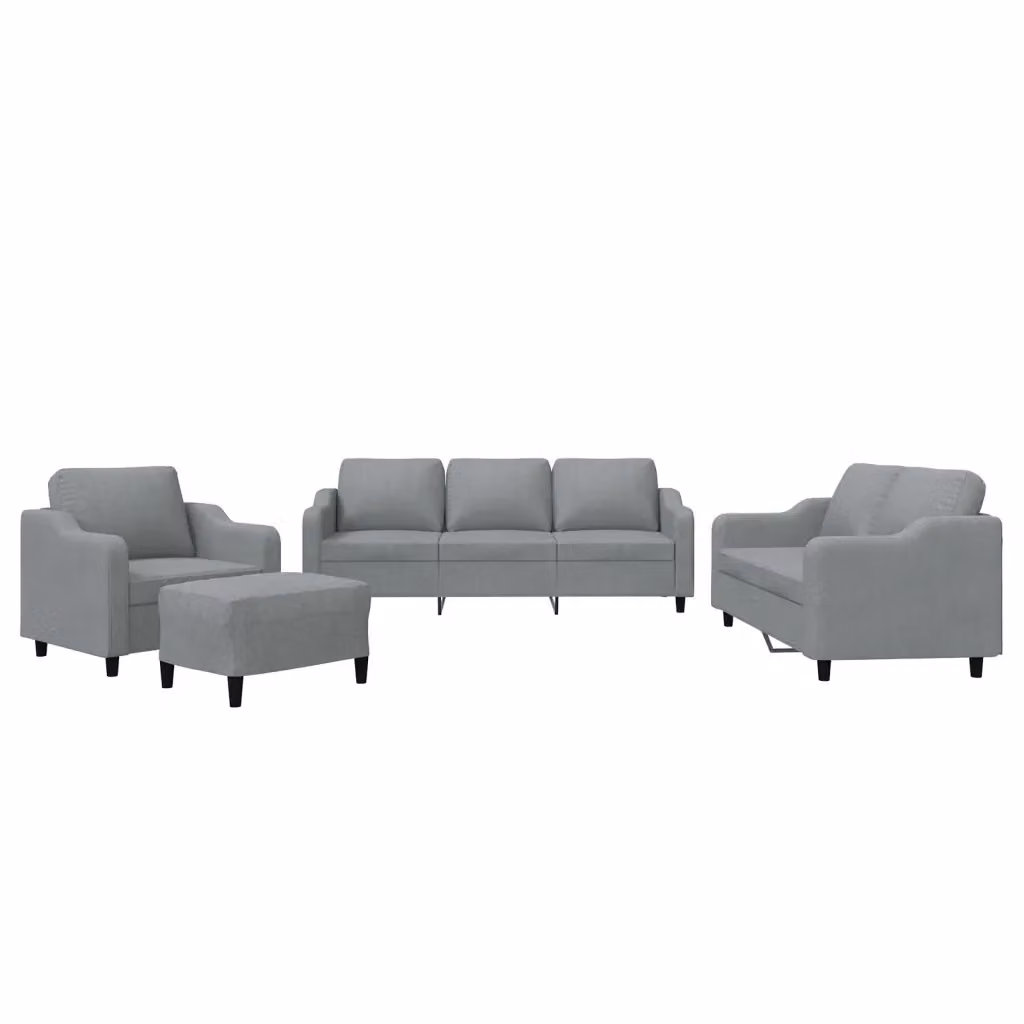 Set di divani moderno vidaXL in tessuto grigio composto da un divano a 3 posti, un divano a 2 posti, un pouf e cuscini coordinati – 2