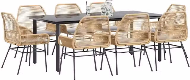 Set da Pranzo da Giardino 9 pz con Cuscini Polyrattan Vetro 3334575