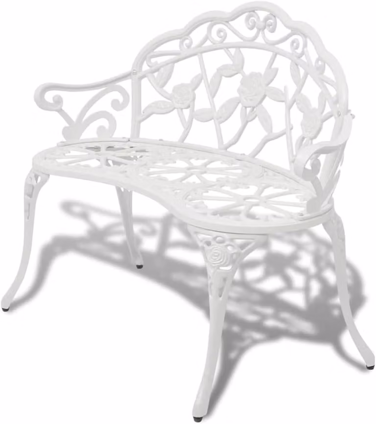 Panca da giardino - Panca da esterno - Panca per terrazza - Panca per parco - Panca in alluminio pressofuso - Resistente agli agenti atmosferici - 100 cm - Bianca
