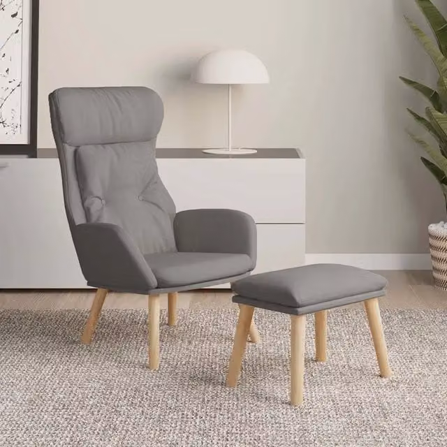 Poltrona Relax con Poggiapiedi Grigio Chiaro in Tessuto e Struttura in Metallo e Legno