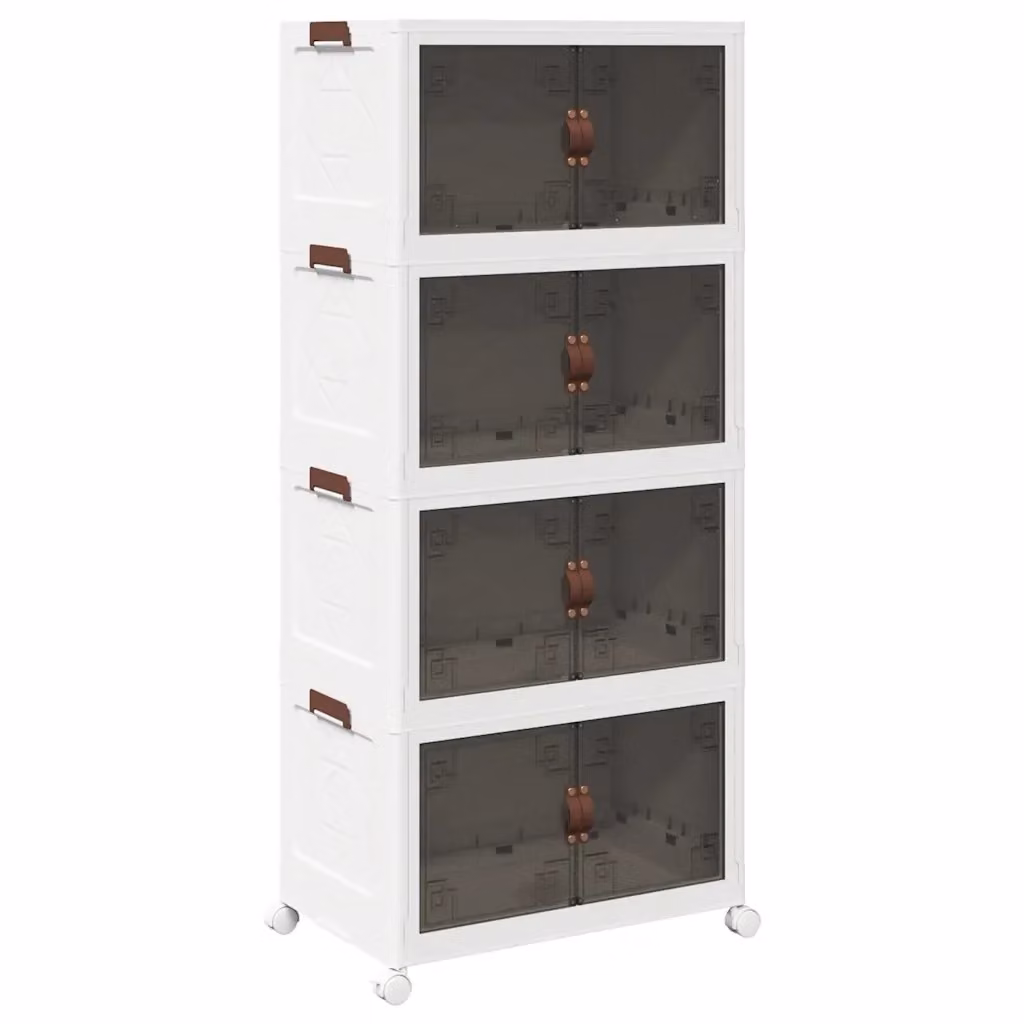 Scatola Portaoggetti Outsunny con Ruote e 4 Livelli, 75 L, Bianco e Marrone, L: 64 cm, P: 40 cm, H: 141,5 cm – 2