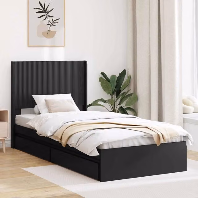 Struttura del letto con stoccaggio e testata Nero 90 x 190 cm 3414062