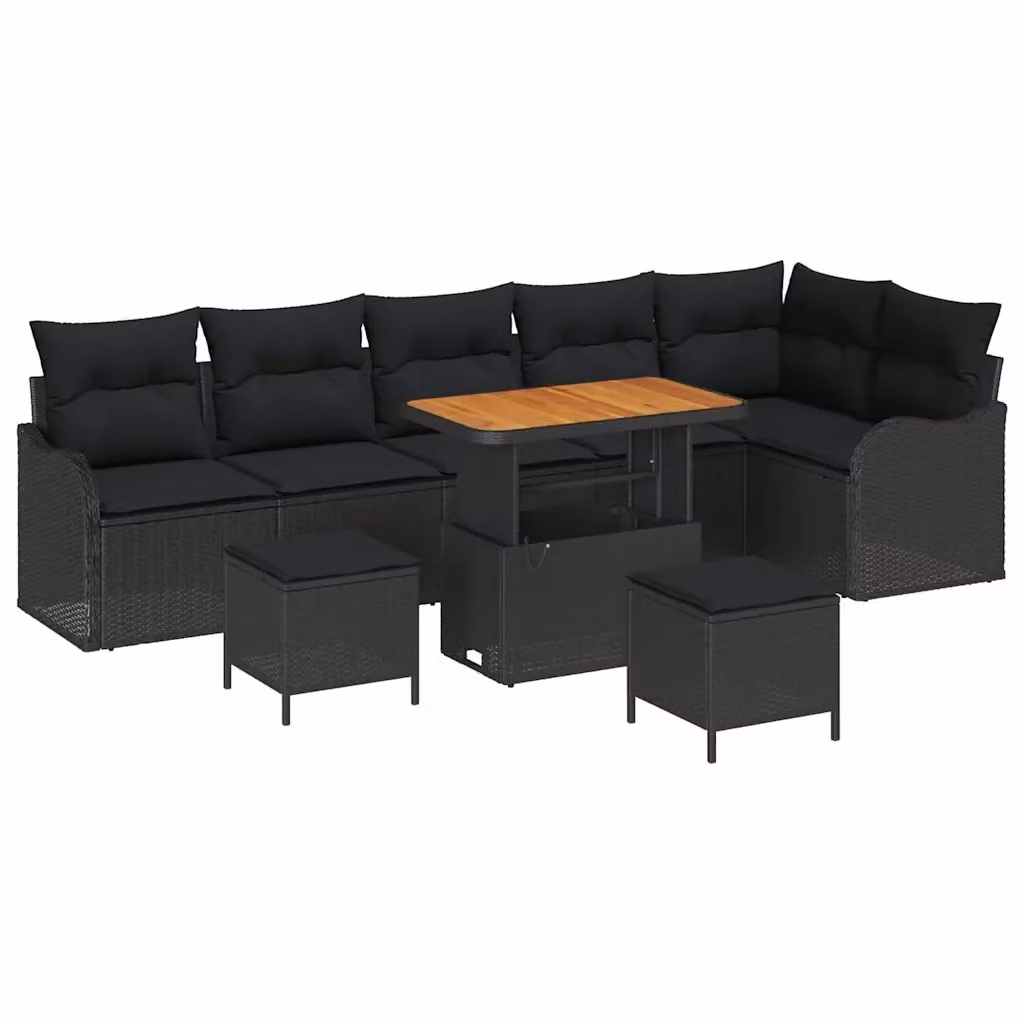 Set Divano da Giardino vidaXL 9 Pezzi con Cuscini e Contenitore Nero – 2