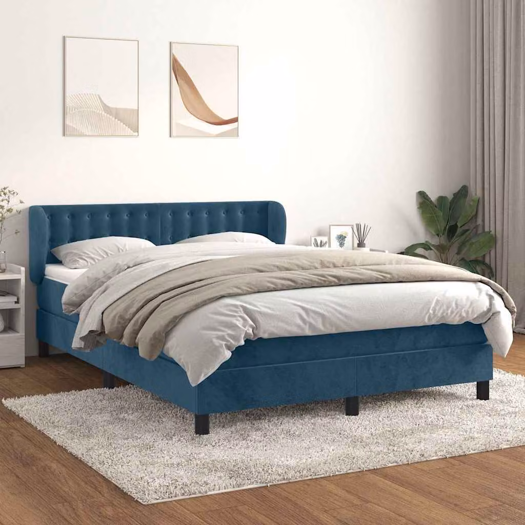 Giroletto a Molle con Materasso Ibrido vidaXL in Velluto Blu Scuro e Bianco, L/P/H: 140 x 190 cm – 1