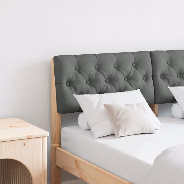 Testiera imbottita vidaXL in pino massello e tessuto Grigio scuro, Larghezza: 120 cm