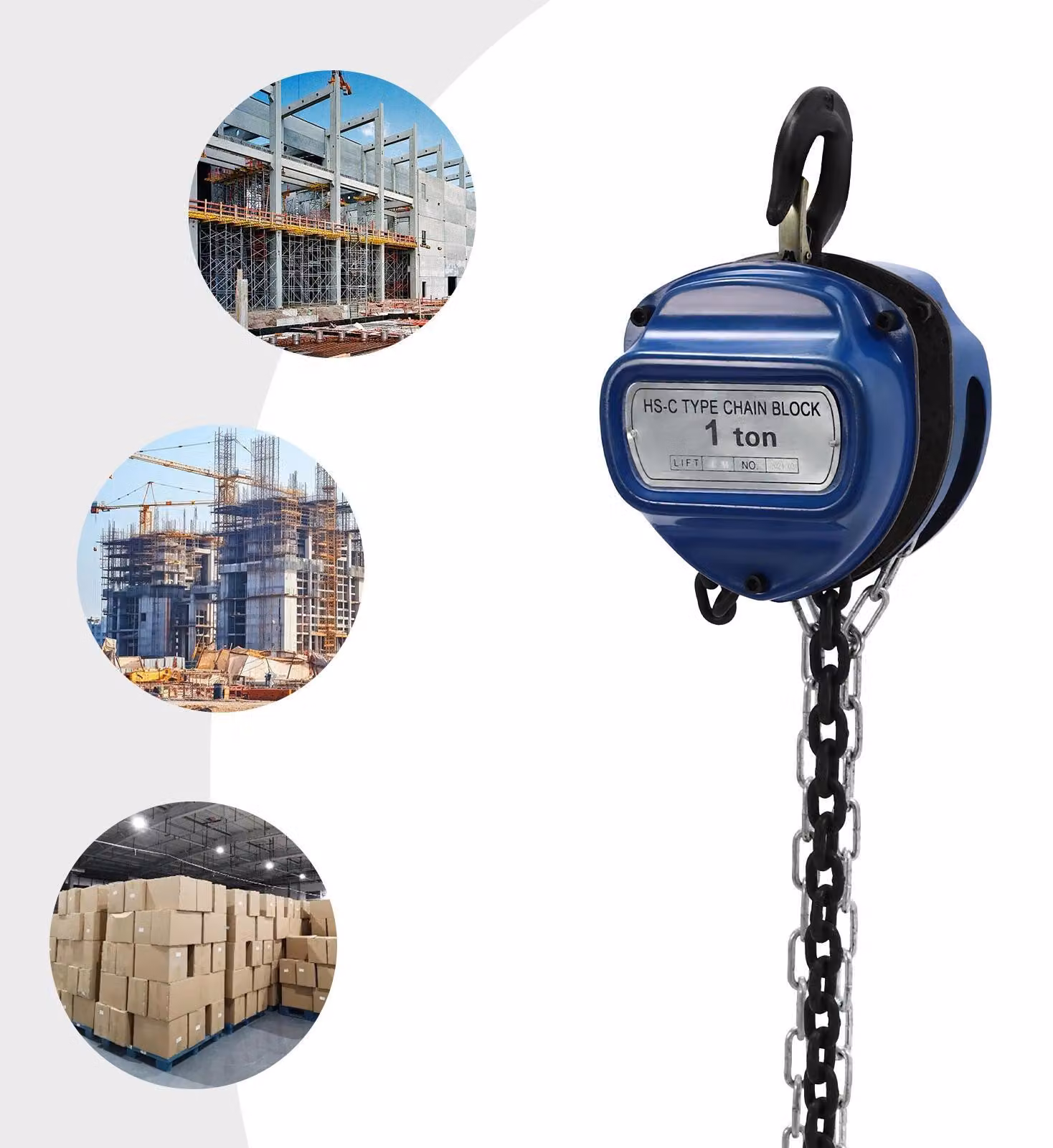 Paranco a catena manuale - Portata 1 t - Altezza di sollevamento 4 m - Catena G80 da 6 mm - Acciaio legato temprato e forgiato - 2 ganci per carichi pesanti - Colore blu