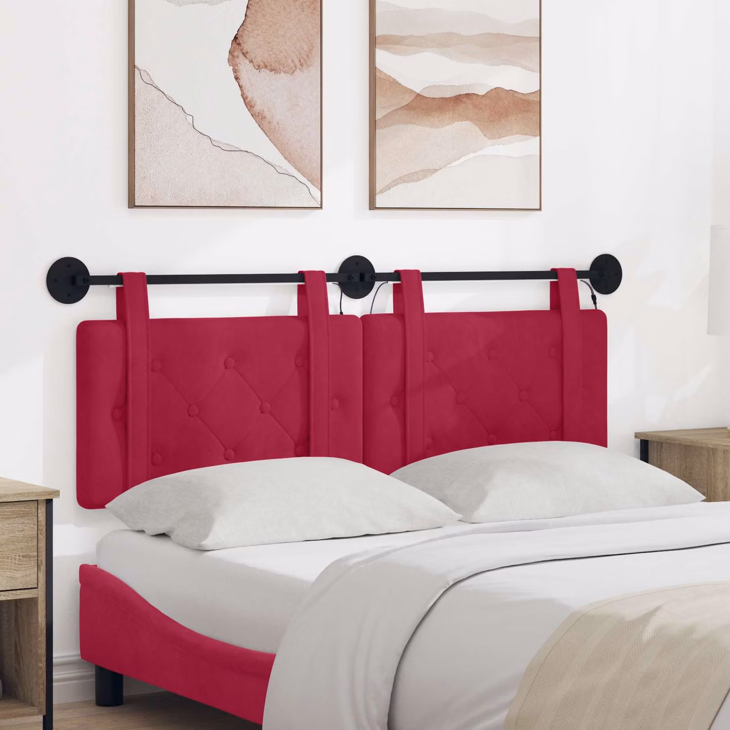 Testiera sospesa vidaXL in velluto rosso con luce LED integrata L: 130 cm, H: 55 cm, P: 5 cm