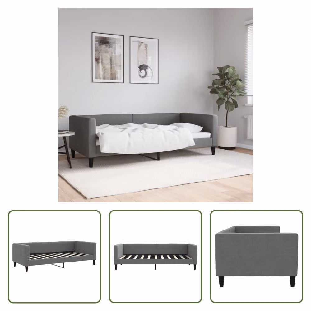 The Living Store Letto da giorno grigio scuro 90x190 cm in tessuto