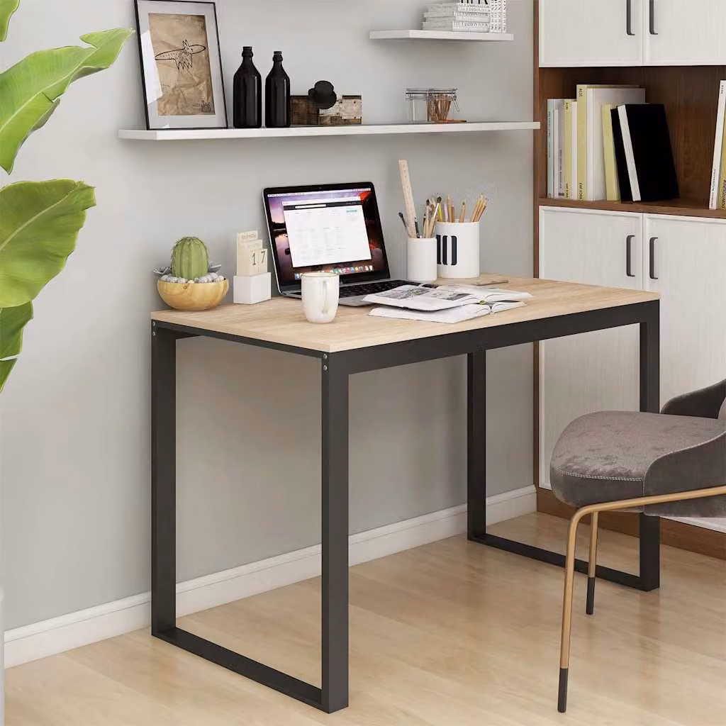 Scrivania Computer vidaXL in Legno e Metallo, Nera e Marrone, L 110 x P 60 x H 73 cm – 1