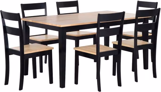 Set da pranzo in legno massello Nero con piano in legno chiaro a 6 posti 150 x 90 cm moderno scandinavo