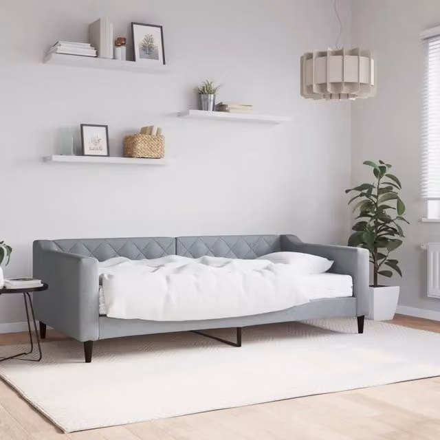 Divano Letto Moderno vidaXL in Tessuto Grigio con Materasso L/P/H: 90 x 190 x 67 cm – 1