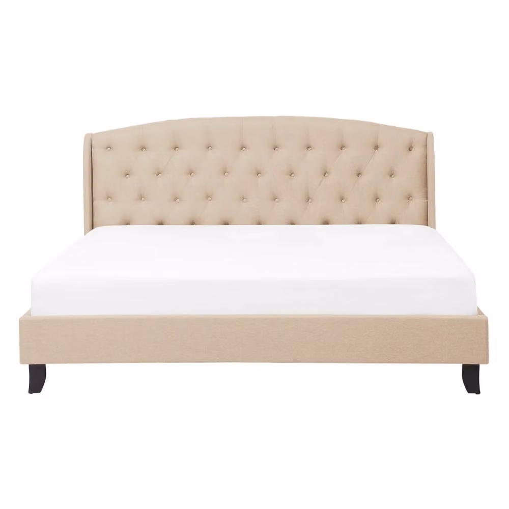Letto matrimoniale BELIANI in tessuto beige con poggiatesta imbottito e doghe a resorte, design moderno, L 140 x P 200 cm – 2