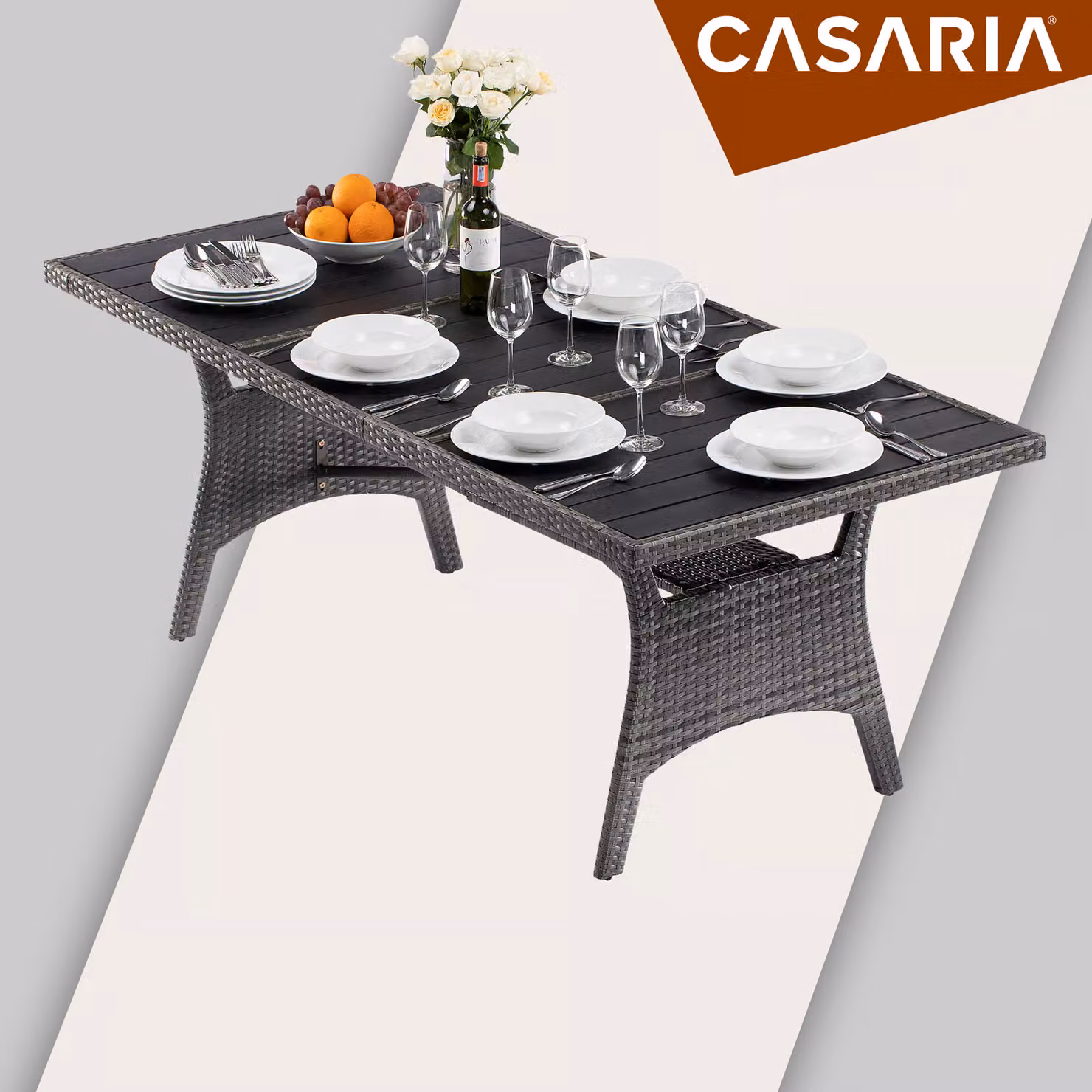 Tavolo da giardino rettangolare estensibile Casaria in polyrattan grigio L: 190 cm, P: 90 cm, H: 75 cm – 3