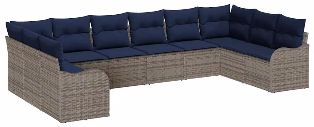 Set di divani, 10 pezzi, colore grigio, tessuto: poliestere