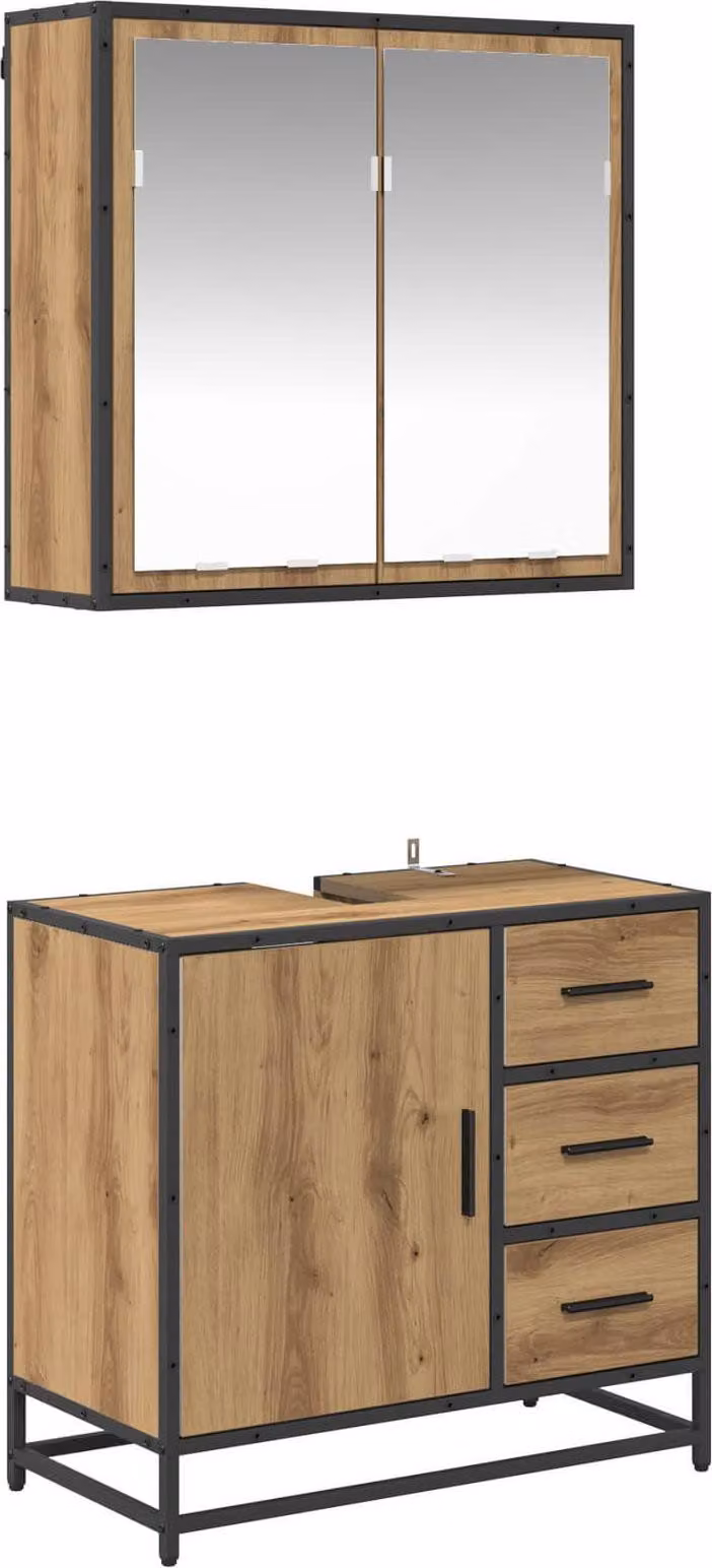 Set di mobili per il bagno con porta 2 pcs Rovere artigianale