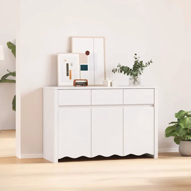 Credenza con cassetto vidaXL Drammen in legno di pino bianco, design moderno per soggiorno o sala da pranzo, L 114 x P 43 x H 75,5 cm